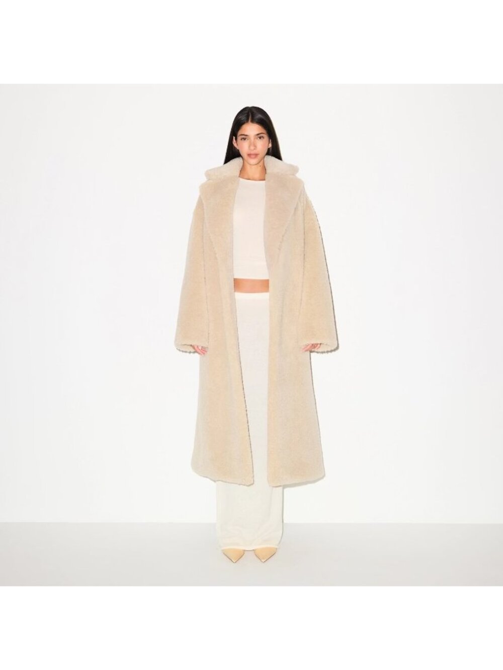 $448 NEW SKIMS FAUX FUR OVERSIZED LONG COAT CHAMPAGNE S/M
